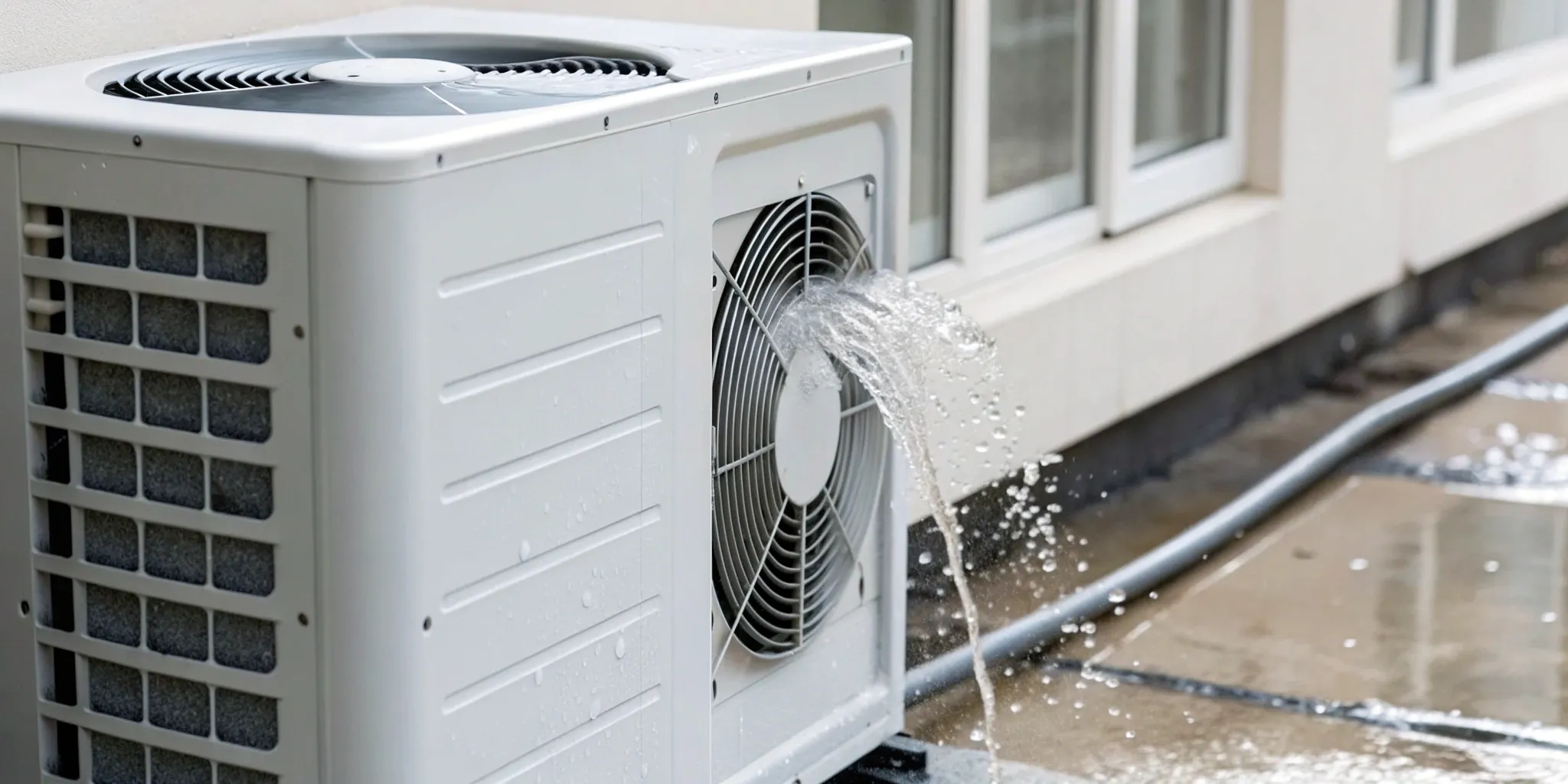 An AC unit leaking water, which shows why you should check for a clogged drain line or other problems.
