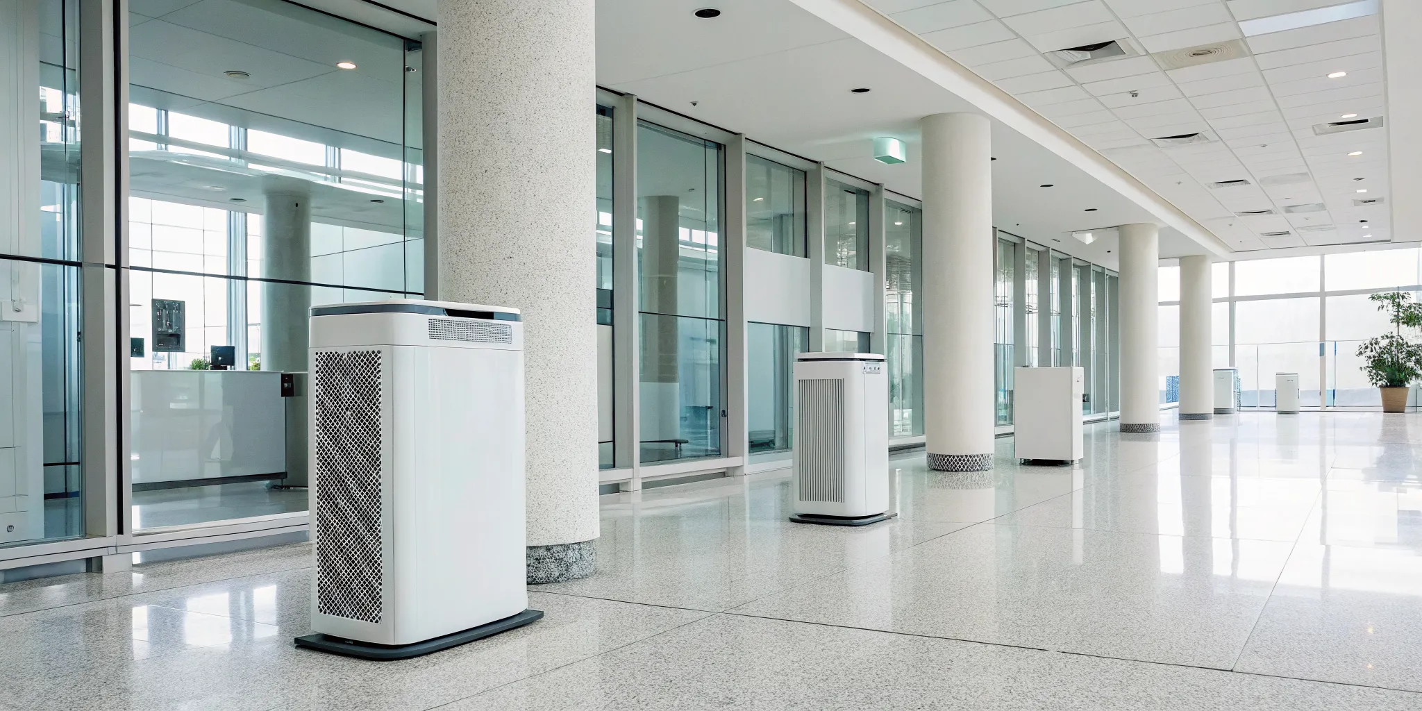 A hospital grade whole house air purifier unit installed in a modern home.