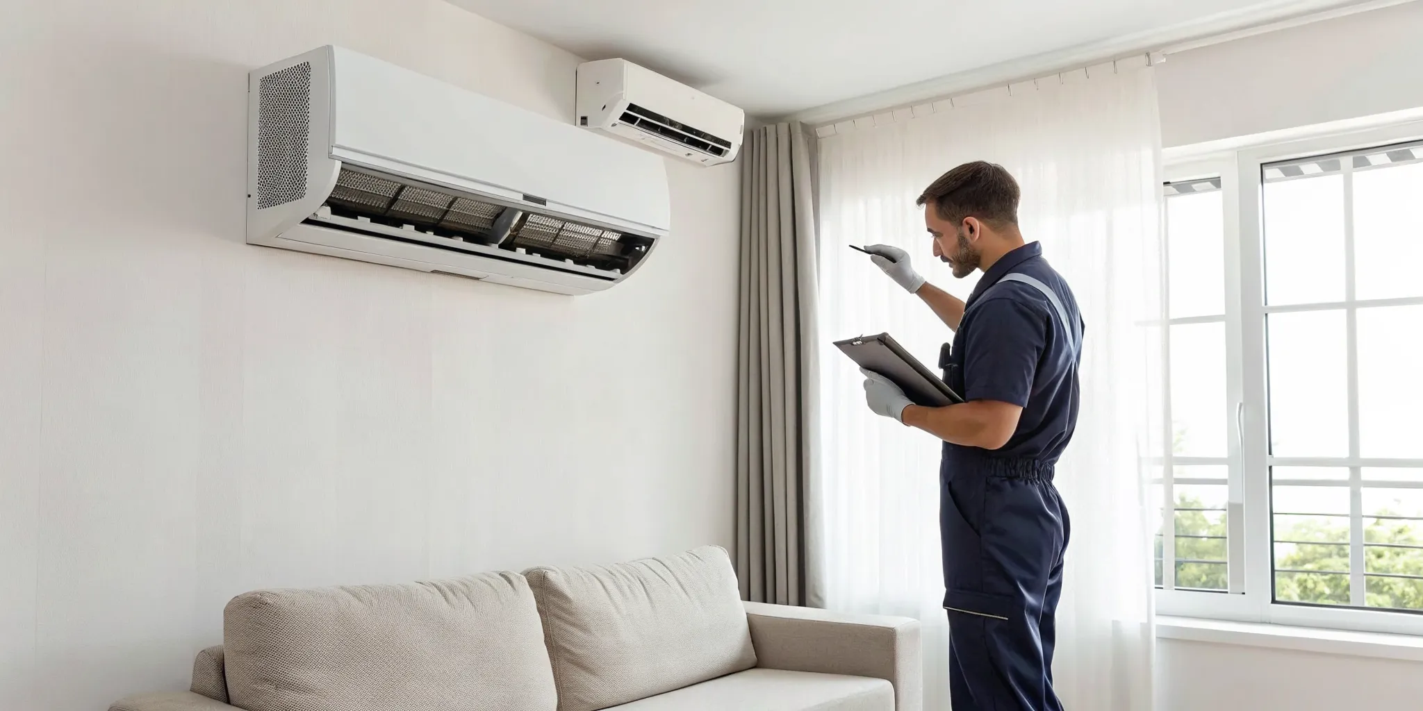 AC repair technician troubleshooting why an air conditioner is not cooling.