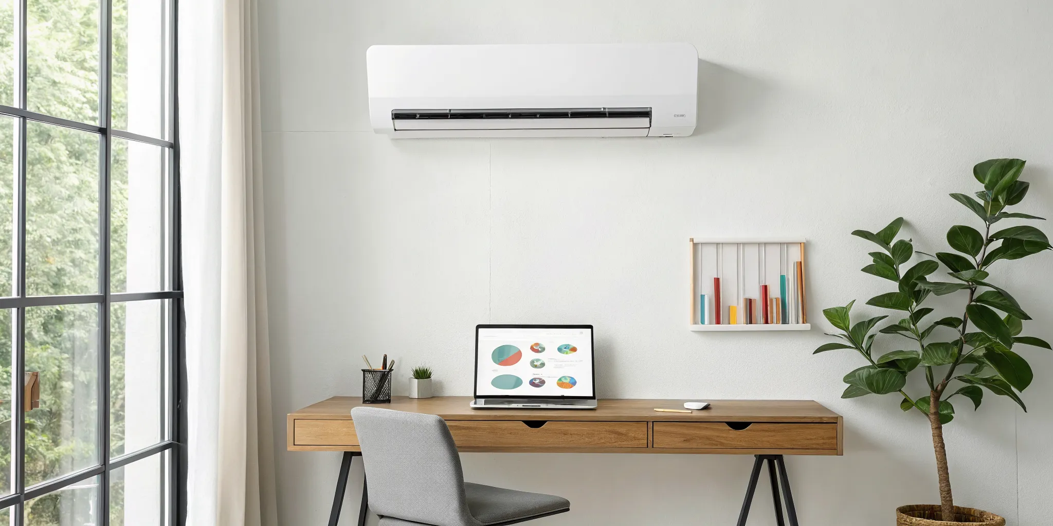 A Ruud air conditioner in a home office, a key component of the total AC installation cost.