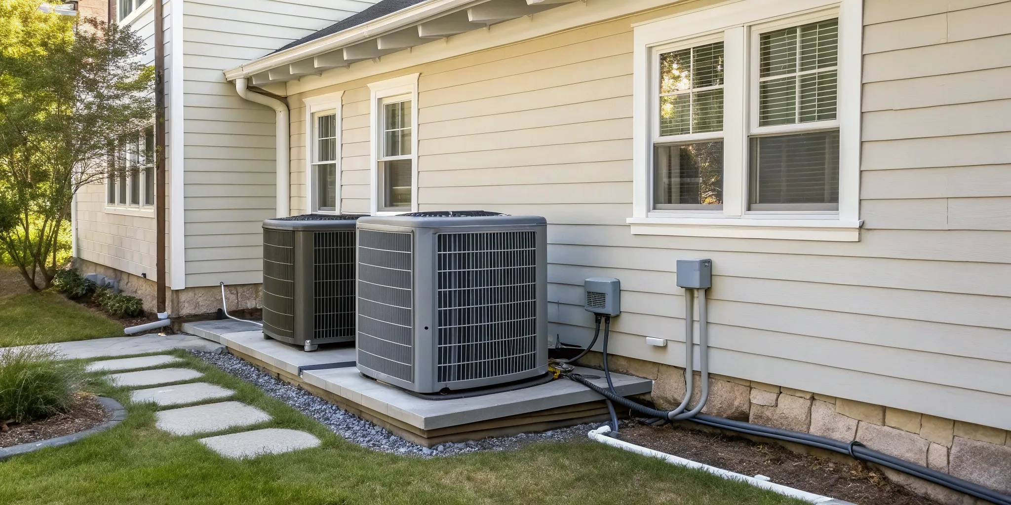 Central air unit installed on an old house, a key part of the total installation cost.